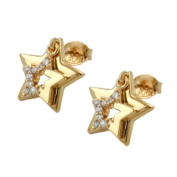 Ohrstecker Ohrring 13mm doppelter Stern mit Zirkonia vergoldet 3 Mikron - 30262